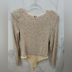 Endless Rose Sparkling Beige Sequin Bodysuit